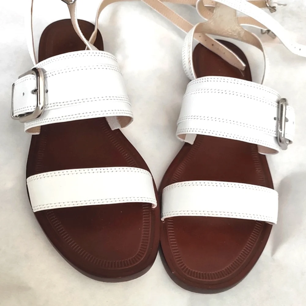 Via Spiga Sedana Sandals White Leather Buckle Size 7.5